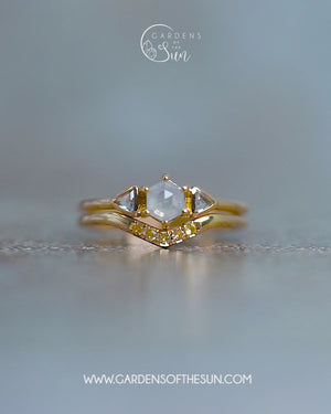 Hexagon Diamond and Yellow Sapphire Ring Set in Ethical Gold