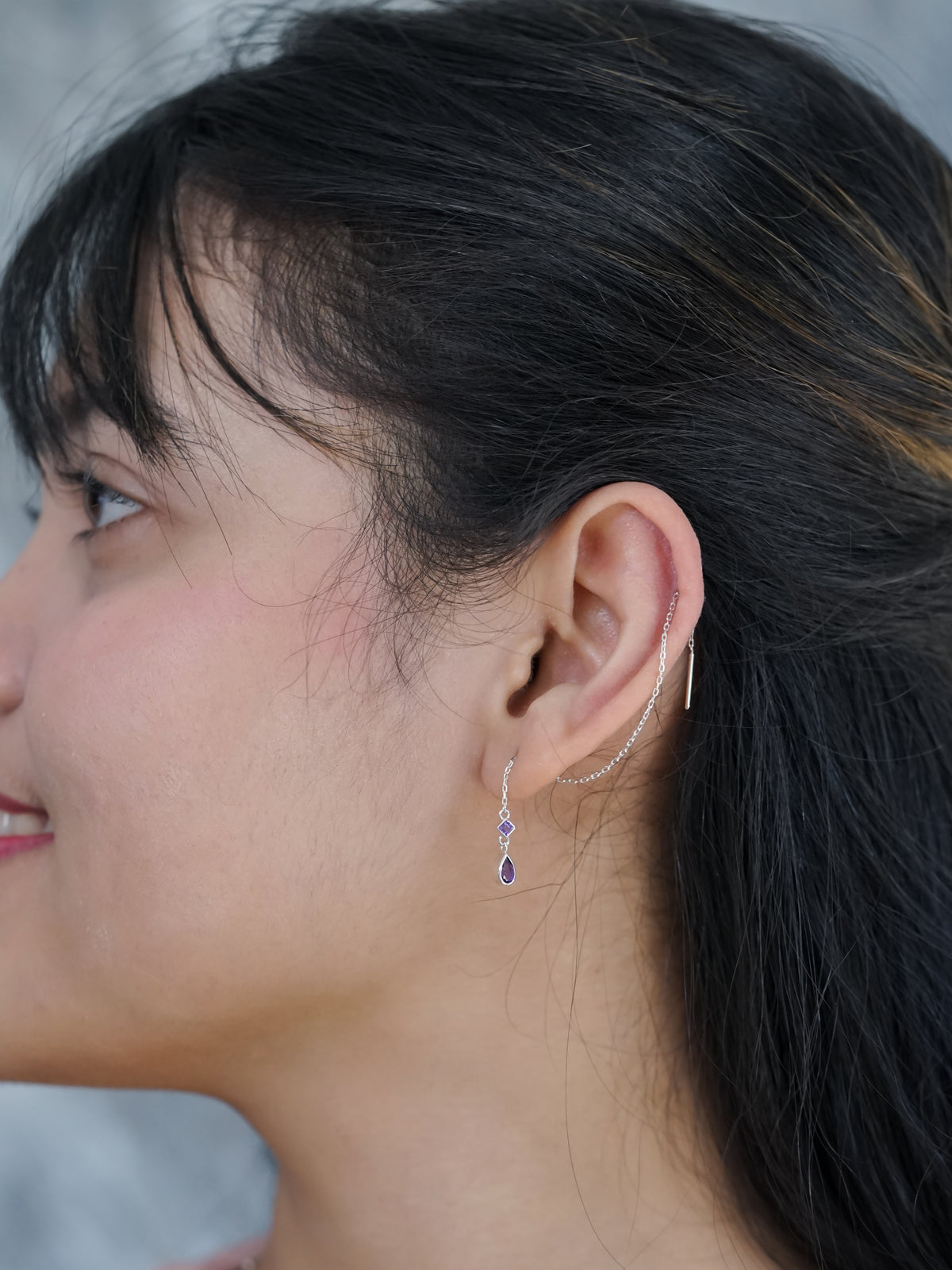 Amethyst Threader Earrings - Gardens of the Sun | Ethical Jewelry