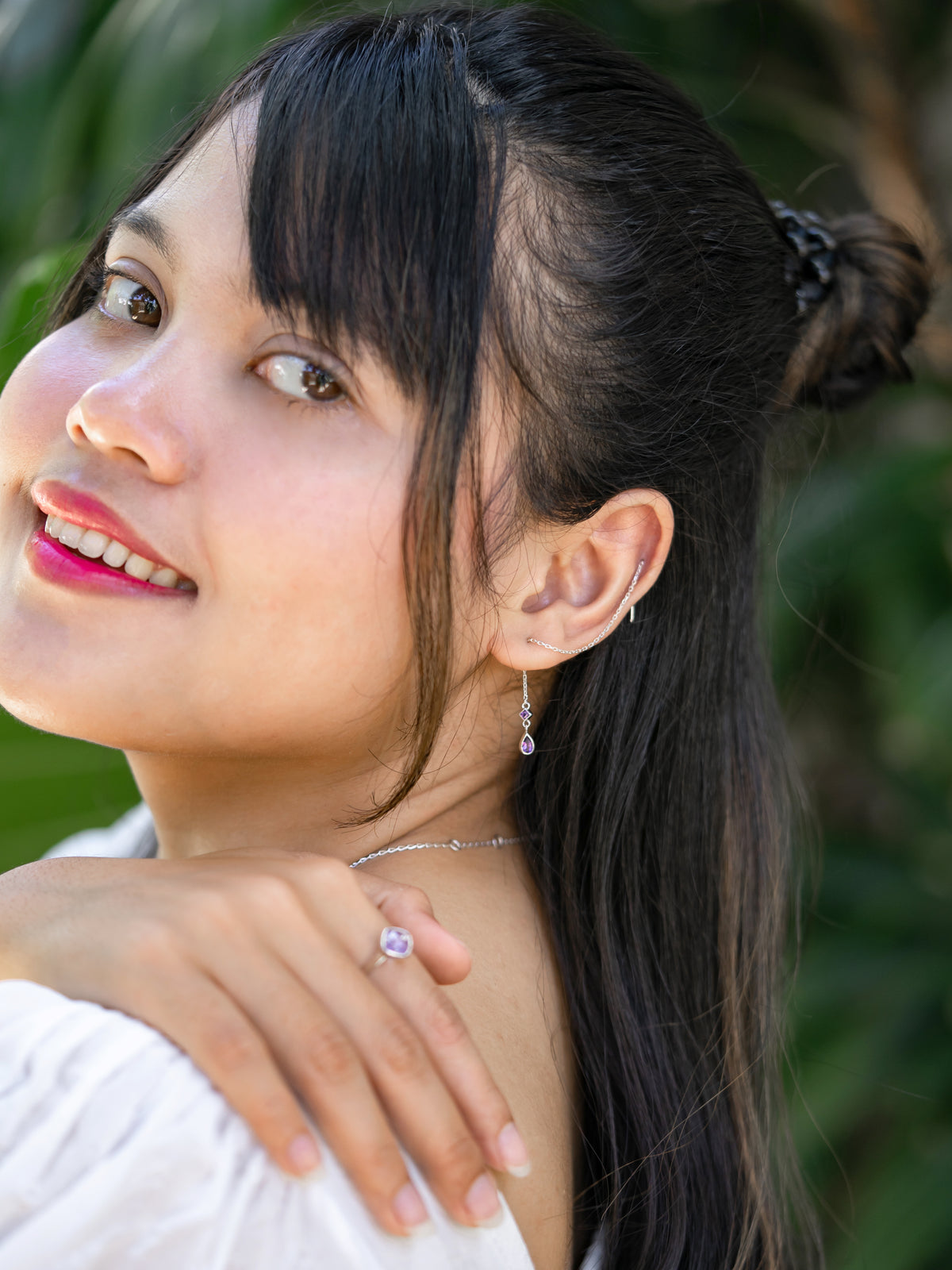 Amethyst Threader Earrings - Gardens of the Sun | Ethical Jewelry
