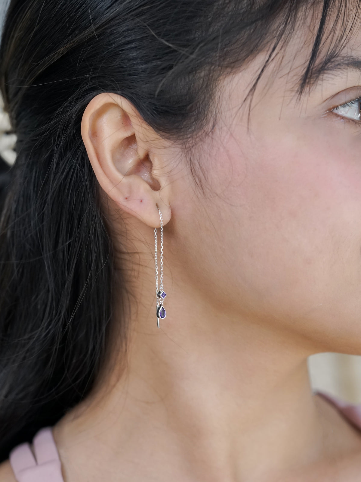 Amethyst Threader Earrings - Gardens of the Sun | Ethical Jewelry