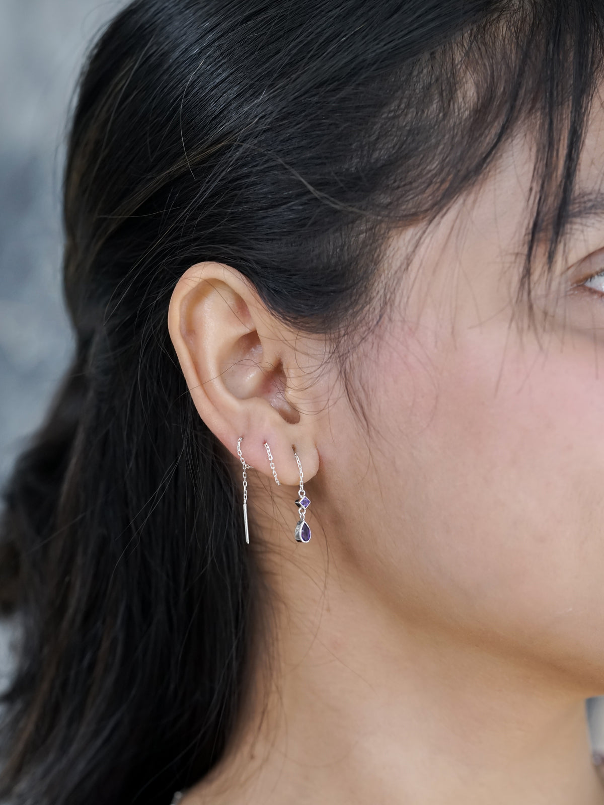 Amethyst Threader Earrings - Gardens of the Sun | Ethical Jewelry