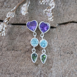 Amethyst, apatite and tourmaline earrings