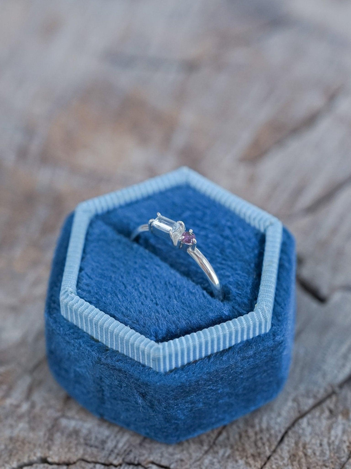 Aquamarine and Ruby for Engagement Ring in Silver