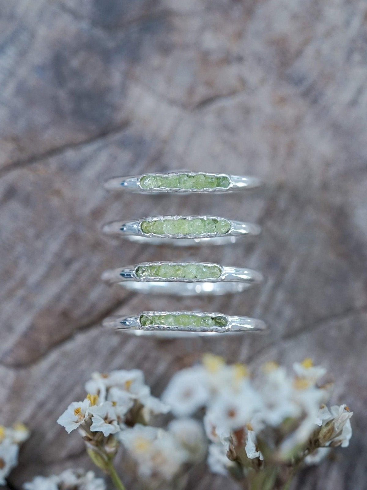 Arizona Peridot Rings with Hidden Gems in recycled sterling silver
