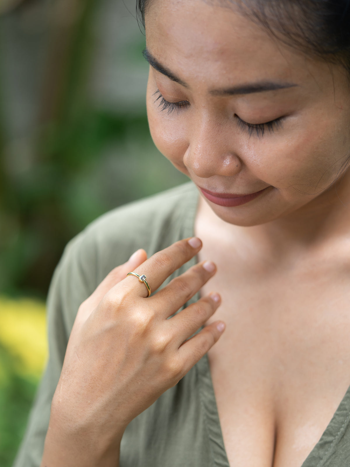 Baguette Green Diamond Ring in Gold - Size 7.25 - Gardens of the Sun | Ethical Jewelry