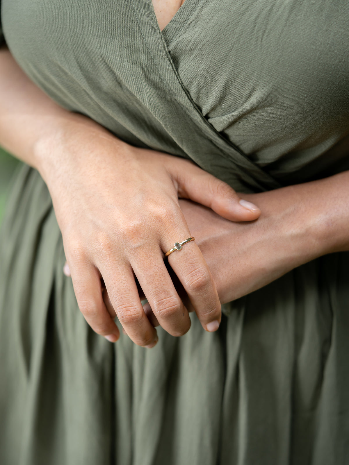 Baguette Green Diamond Ring in Gold - Size 7.25 - Gardens of the Sun | Ethical Jewelry