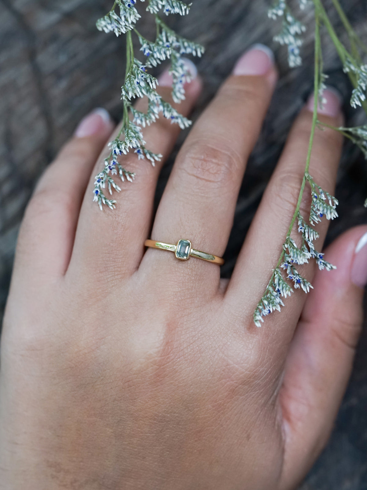 Baguette Green Diamond Ring in Ethical Gold - Gardens of the Sun | Ethical Jewelry