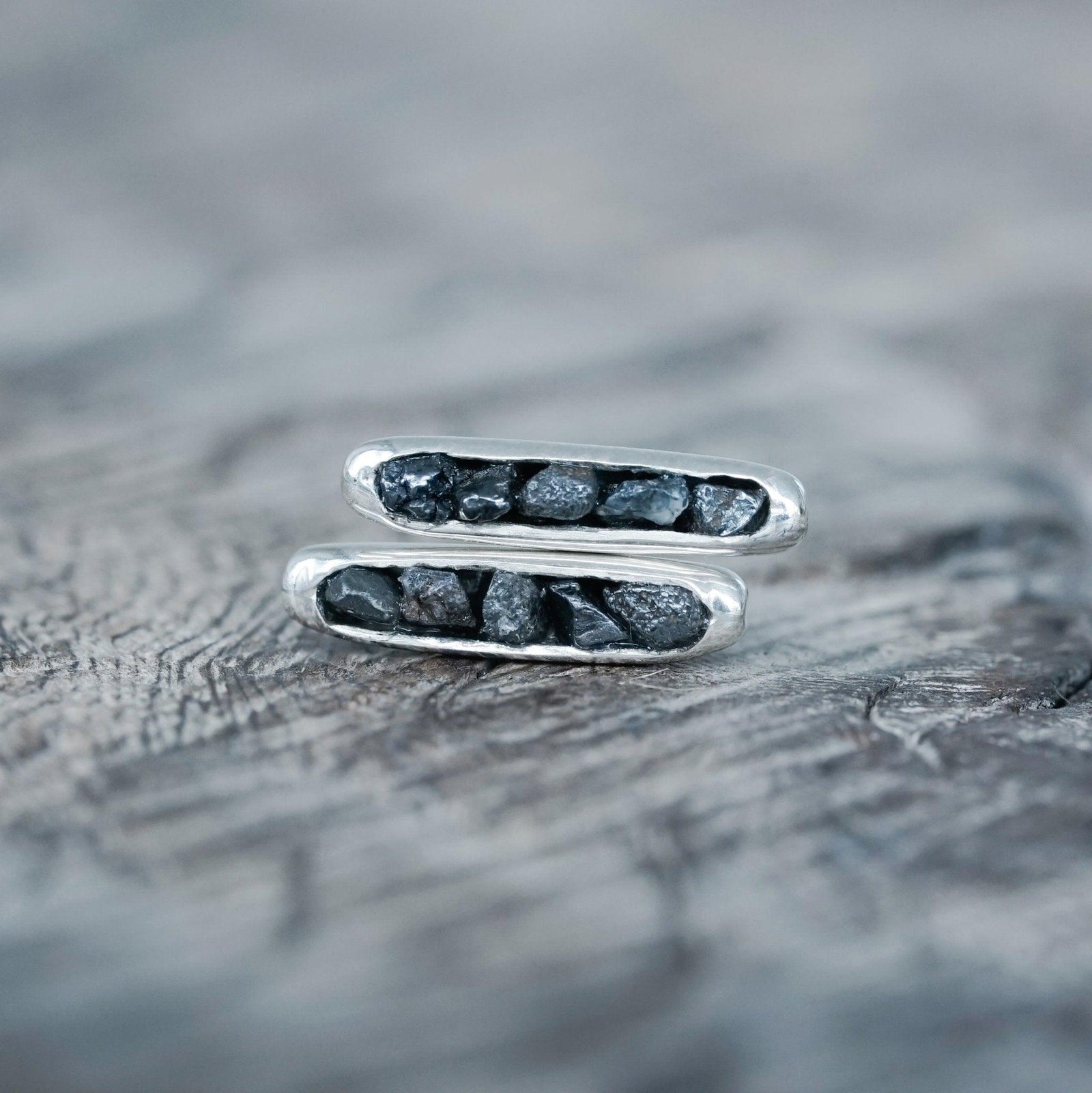 Black Hematite Earrings with Hidden Gems in sterling silver - stud earrings