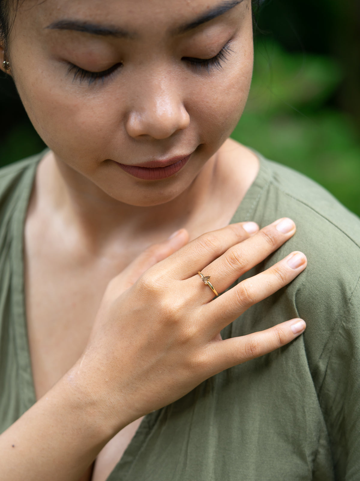 Brown Triangle Diamond Ring in Gold - Size 6 - Gardens of the Sun | Ethical Jewelry