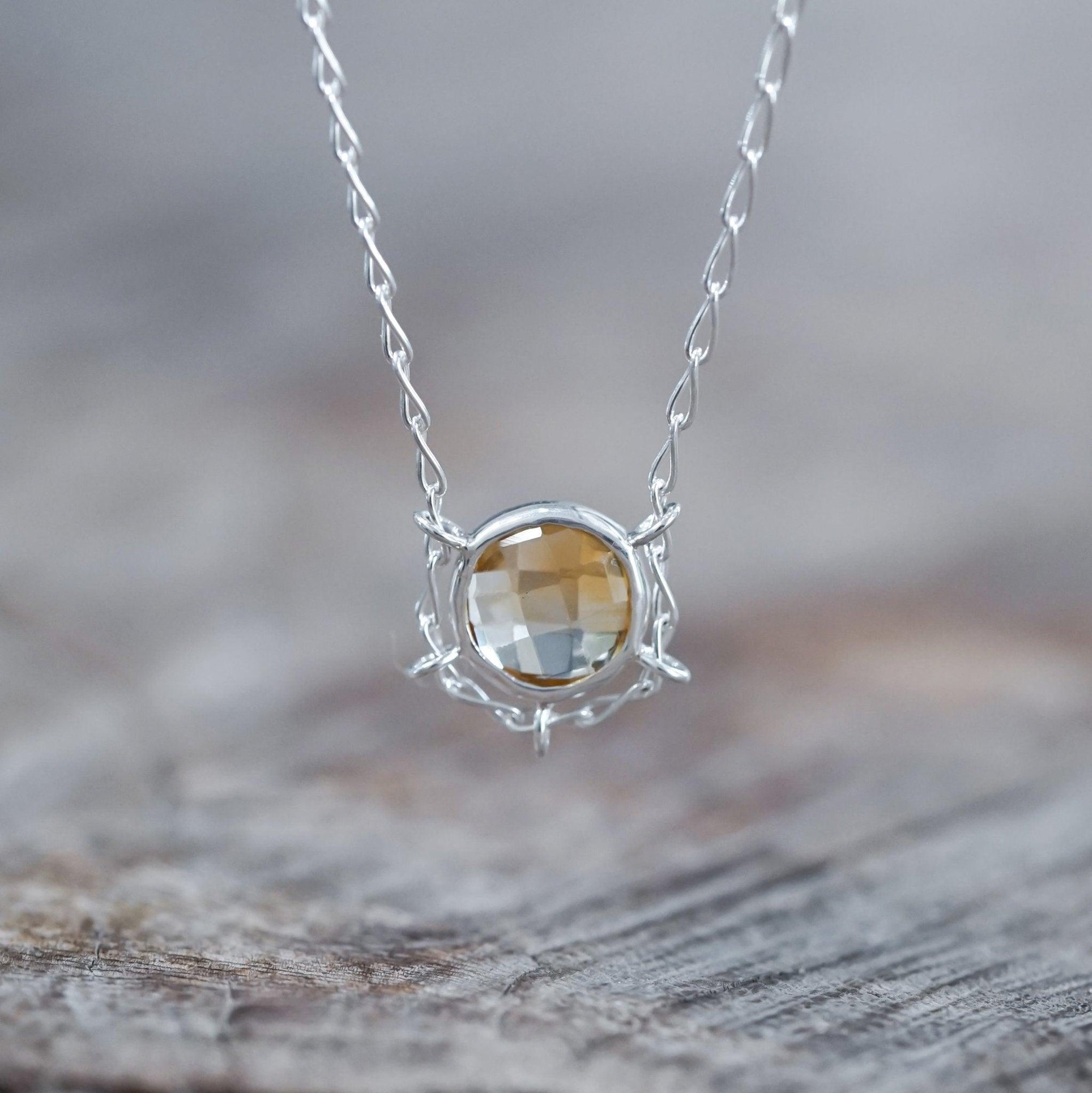 Checkerboard Citrine Necklace in Silver