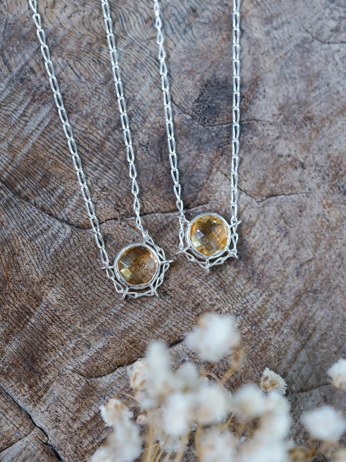 Checkerboard Yellow Citrine Necklace in Recycled Sterling Silver