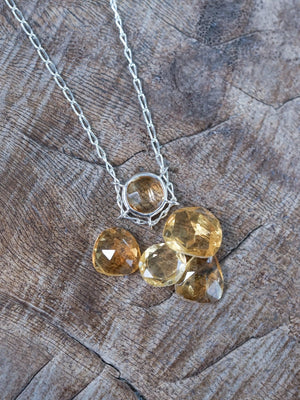 Checkerboard Yellow Citrine Necklace in Silver