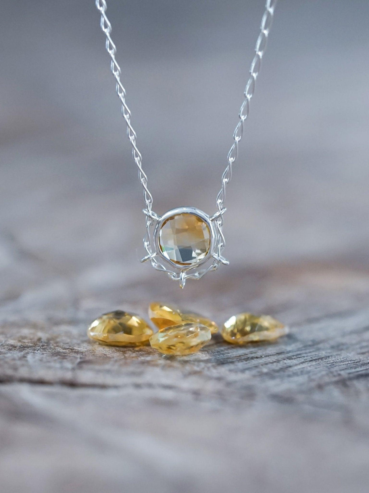Checkerboard Yellow Citrine Necklace in Sterling Silver
