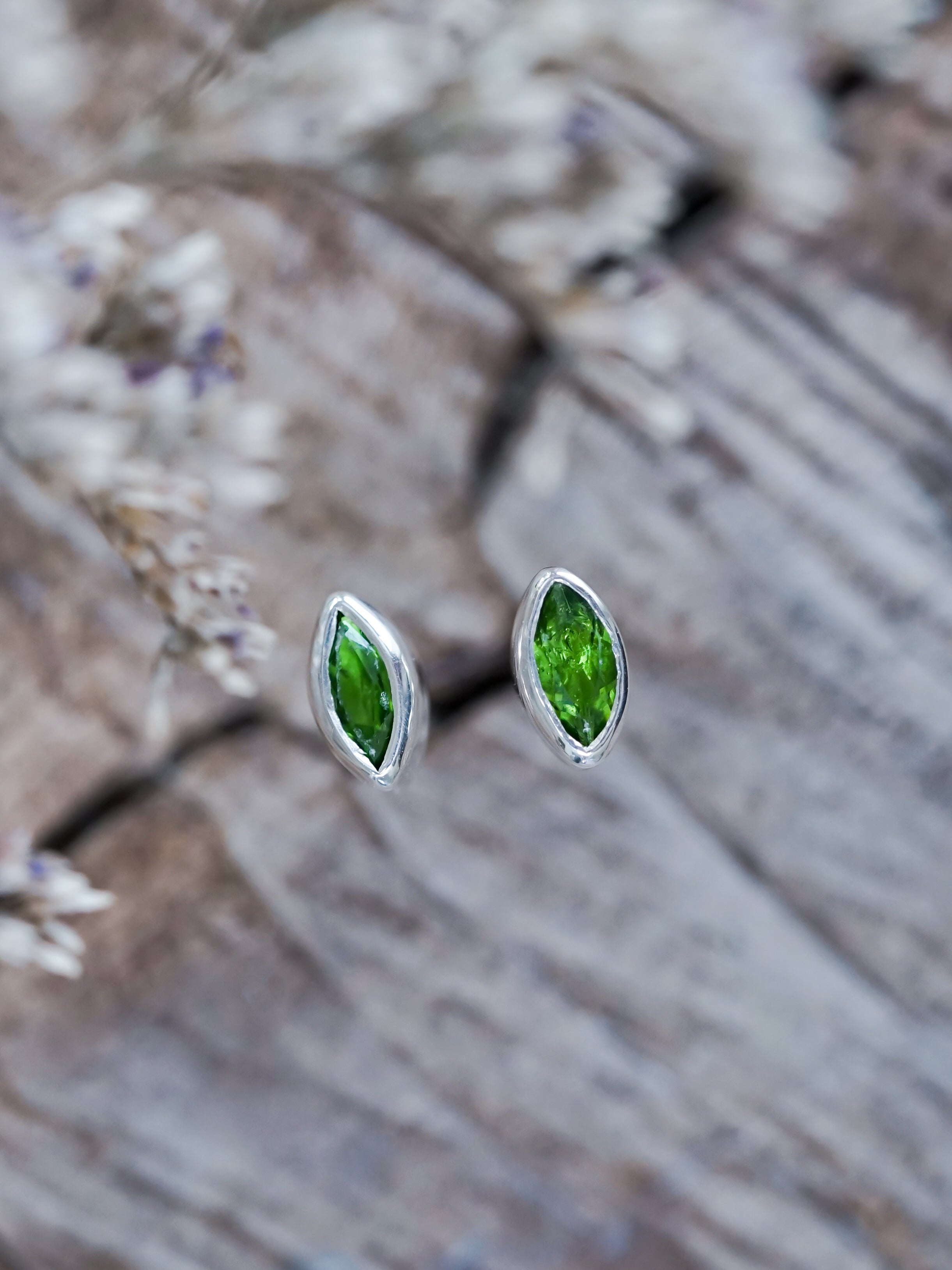 Chrome Diopside Stud Earrings - Gardens of the Sun | Ethical Jewelry, image size:2441x3255