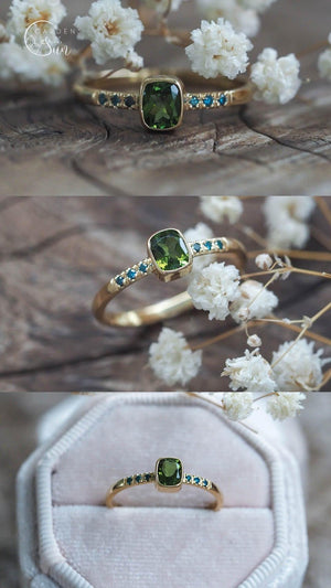 Custom green tourmaline ring in 18K gold