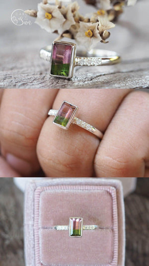 Custom watermelon tourmaline ring in 18k gold