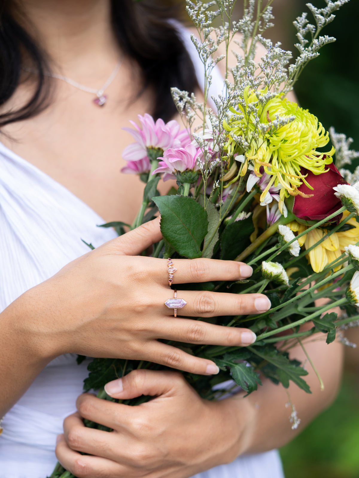Blush Sapphire and Garnet Ring in Rose Gold - Size 7 - Gardens of the Sun | Ethical Jewelry