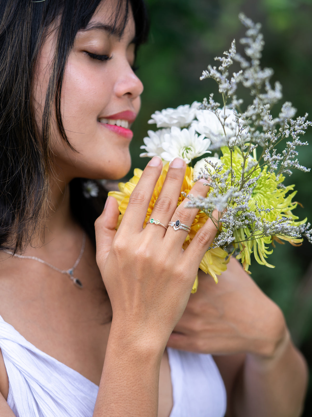 Hexagon Tourmaline and Labradorite Ring Set - Gardens of the Sun | Ethical Jewelry