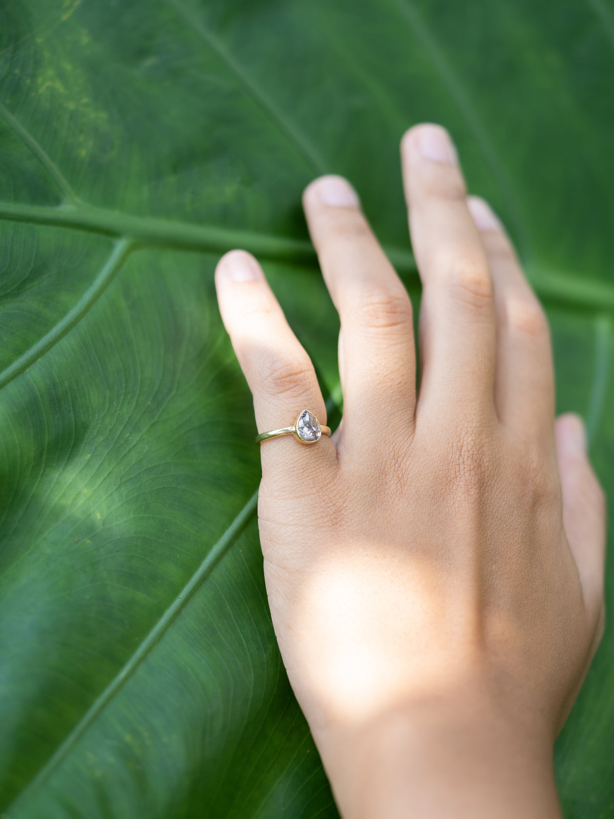 Rose Cut Salt and Pepper Pear Diamond Ring in Ethical Gold - Gardens of the Sun | Ethical Jewelry