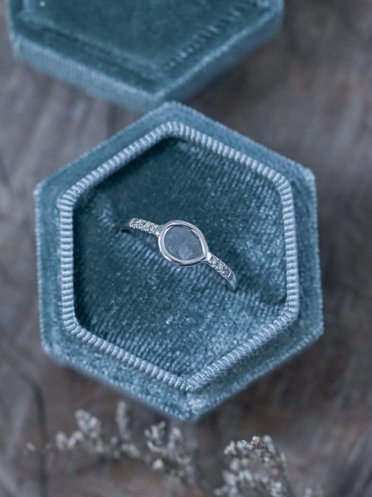 Salt and Pepper Diamond Slice Ring in White Gold - Gardens of the Sun | Ethical Jewelry