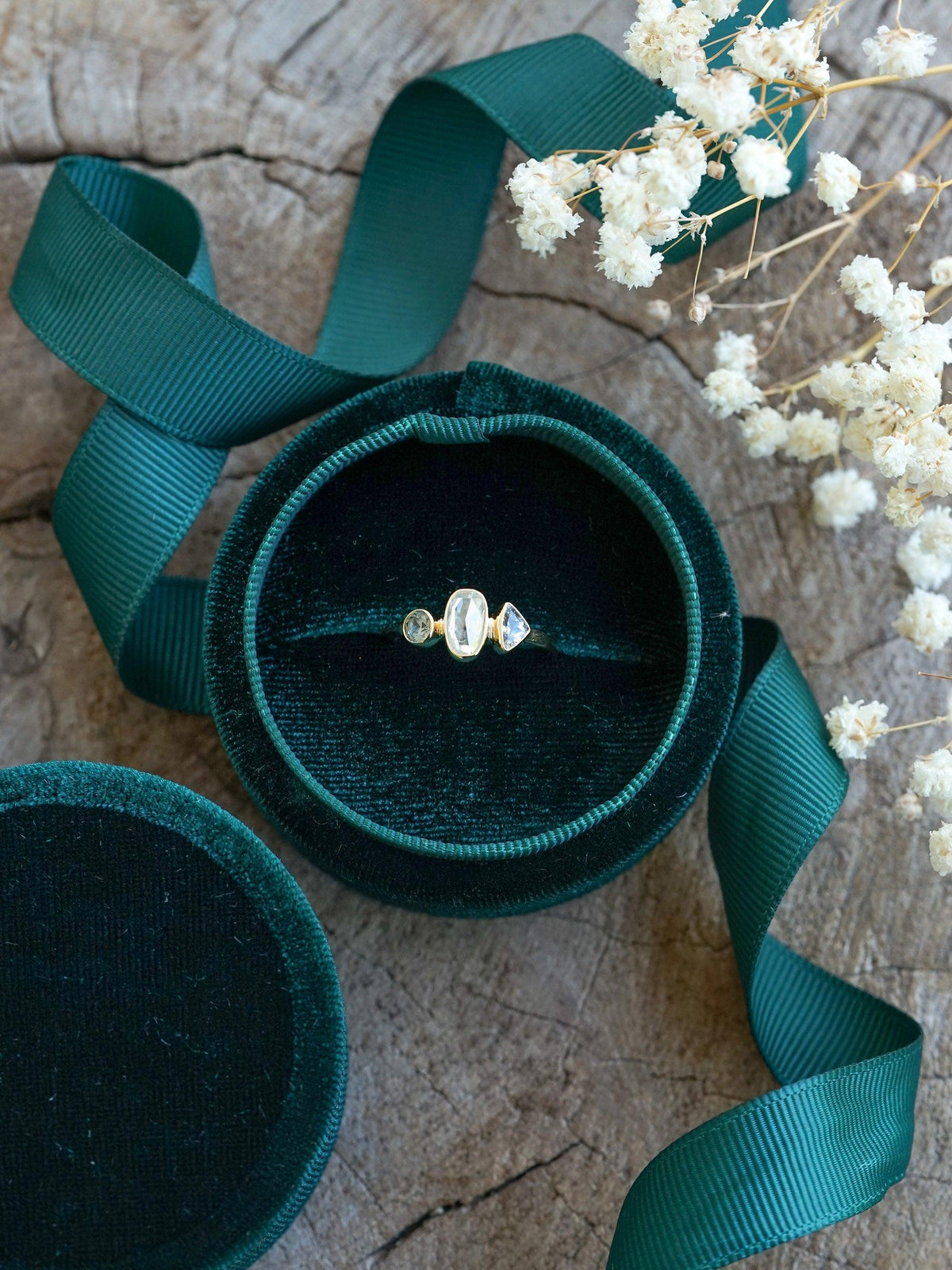Velvet Ring Box with Ribbon - Gardens of the Sun Jewelry