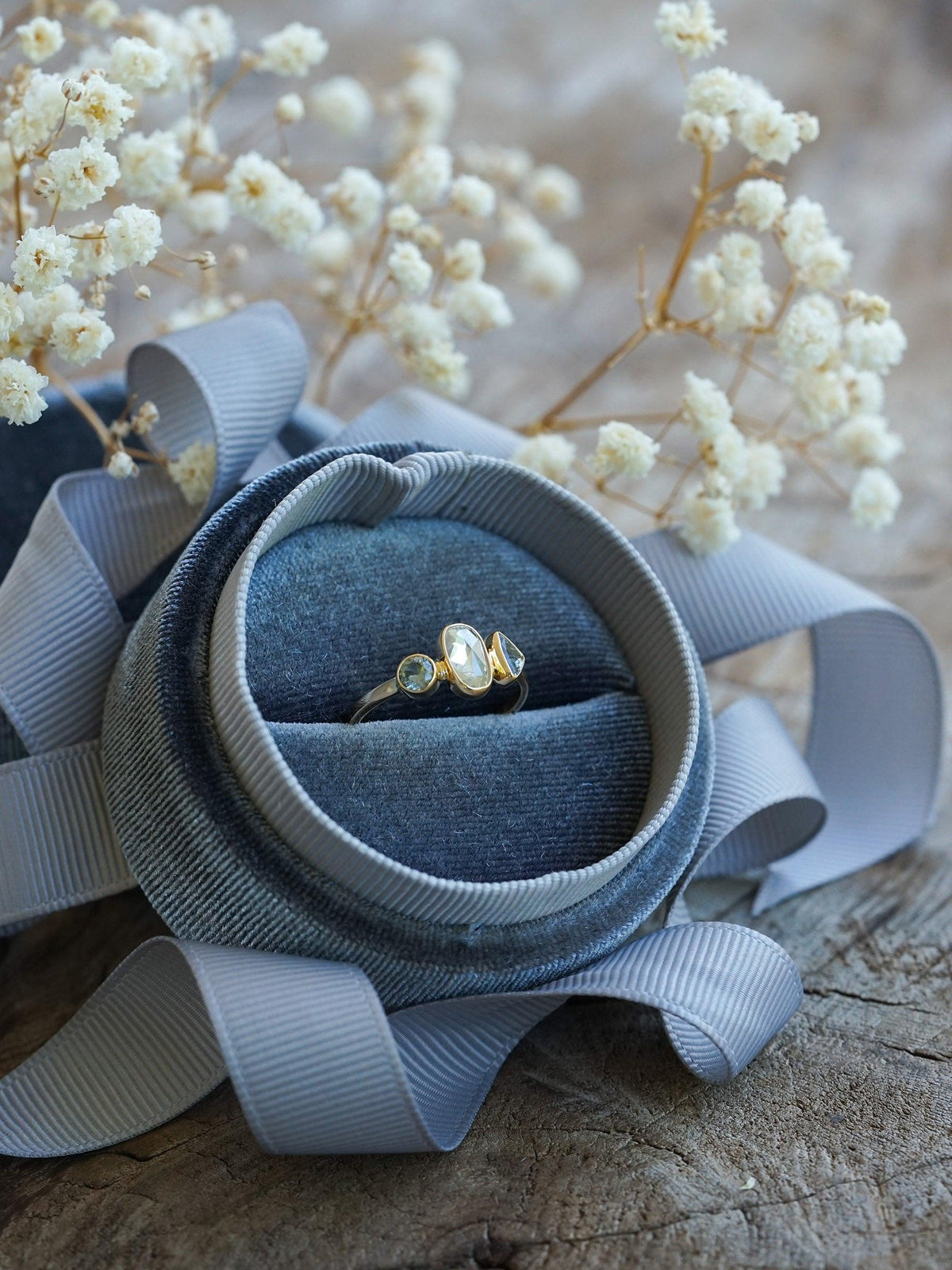 Velvet Ring Box with Ribbon - Gardens of the Sun Jewelry
