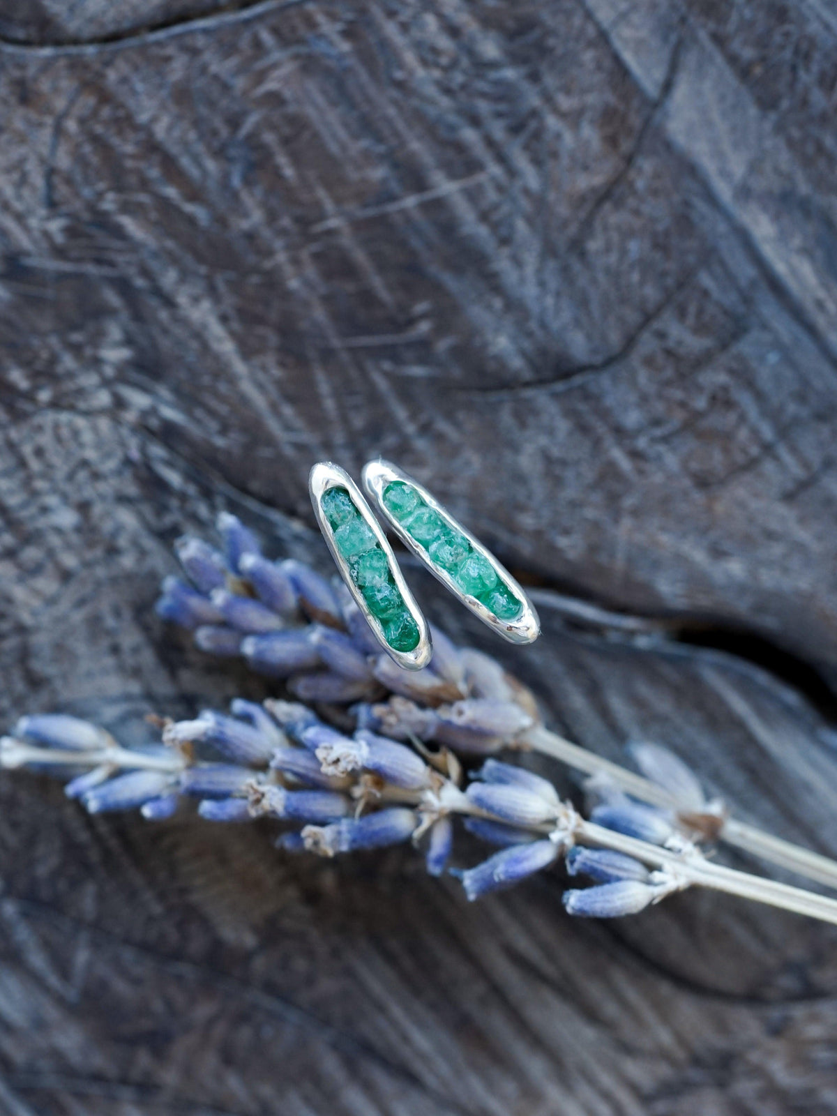 Rough Emerald Earrings with Hidden Gems - Gardens of the Sun | Ethical Jewelry