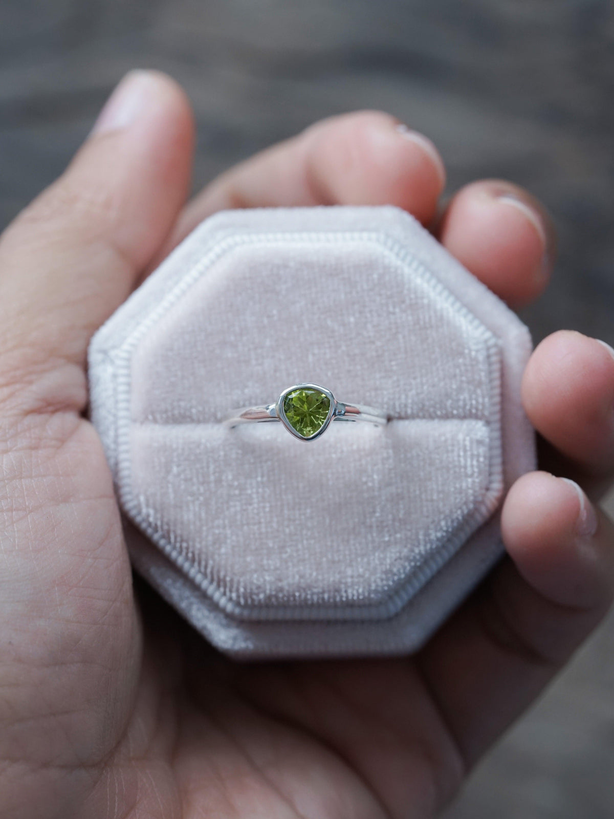 Trillion Peridot Ring - Gardens of the Sun | Ethical Jewelry
