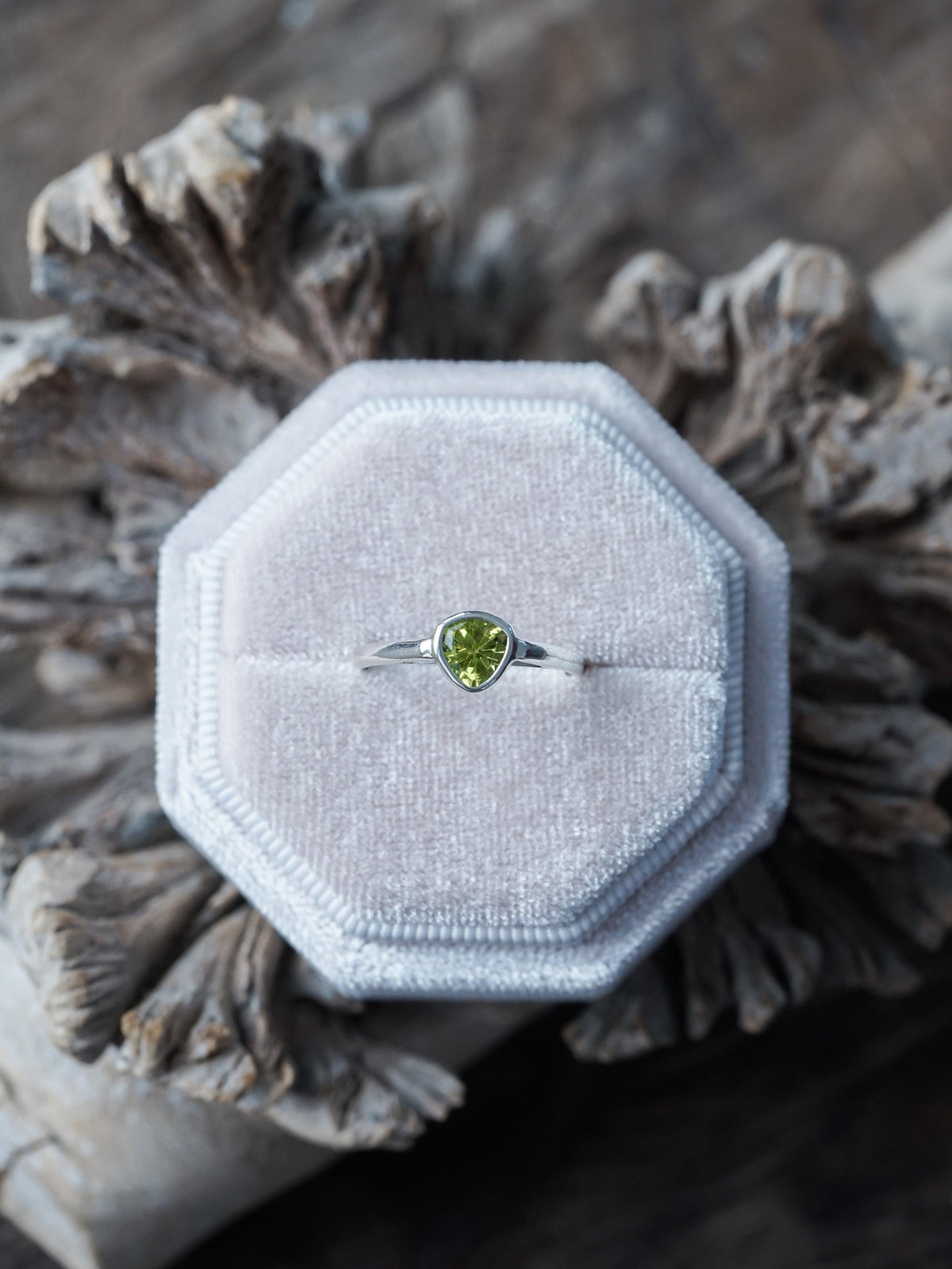 Trillion Peridot Ring - Gardens of the Sun | Ethical Jewelry