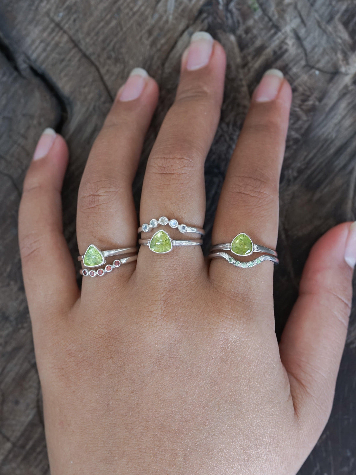 Trillion Peridot Ring - Gardens of the Sun | Ethical Jewelry