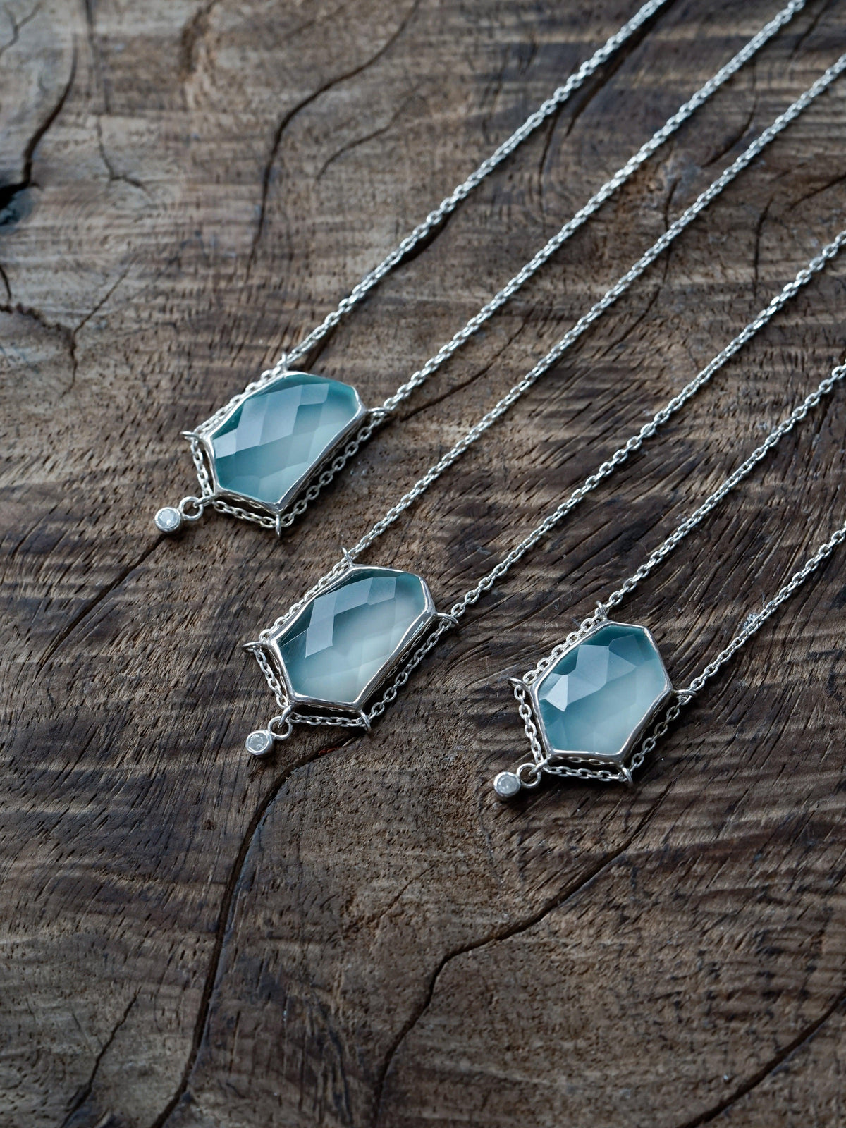 Aqua Chalcedony and White Zircon Necklace - Gardens of the Sun