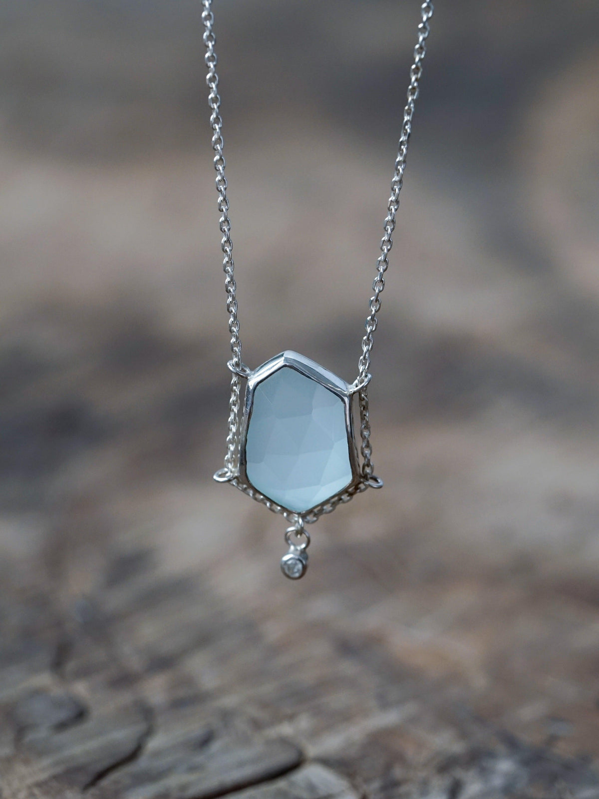 Aqua Chalcedony and White Zircon Necklace - Gardens of the Sun