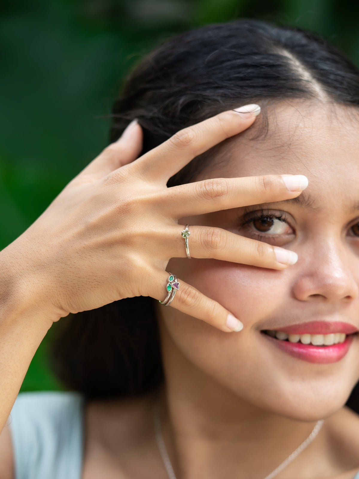 Sapphire and Emerald Flower Ring Set - Gardens of the Sun | Ethical Jewelry