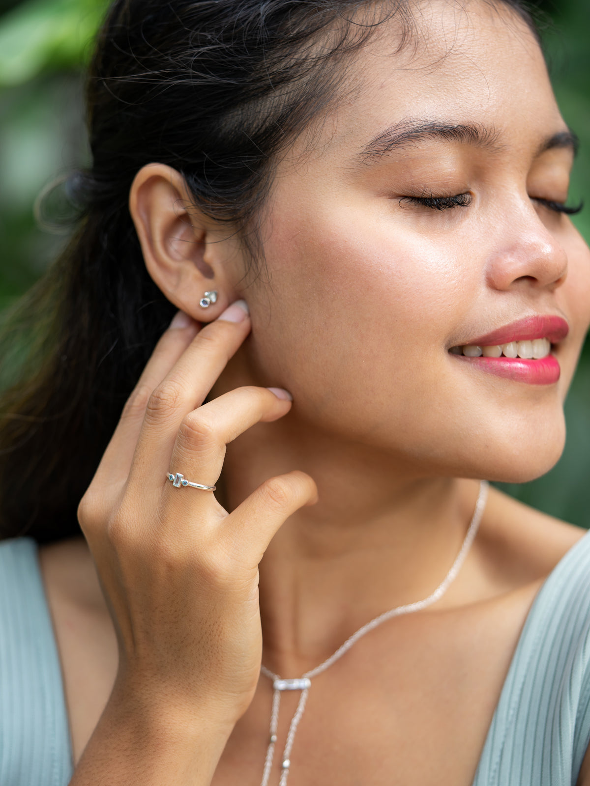 Three Stone Aquamarine Ring - Gardens of the Sun | Ethical Jewelry