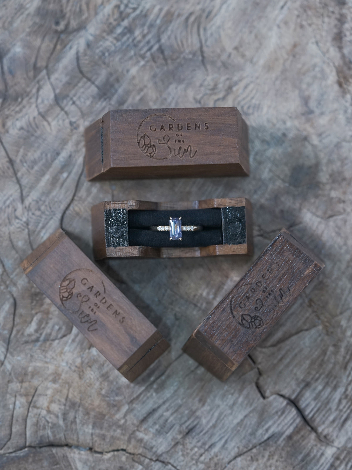 Trapezoid Wooden Ring Box - Gardens of the Sun Jewelry