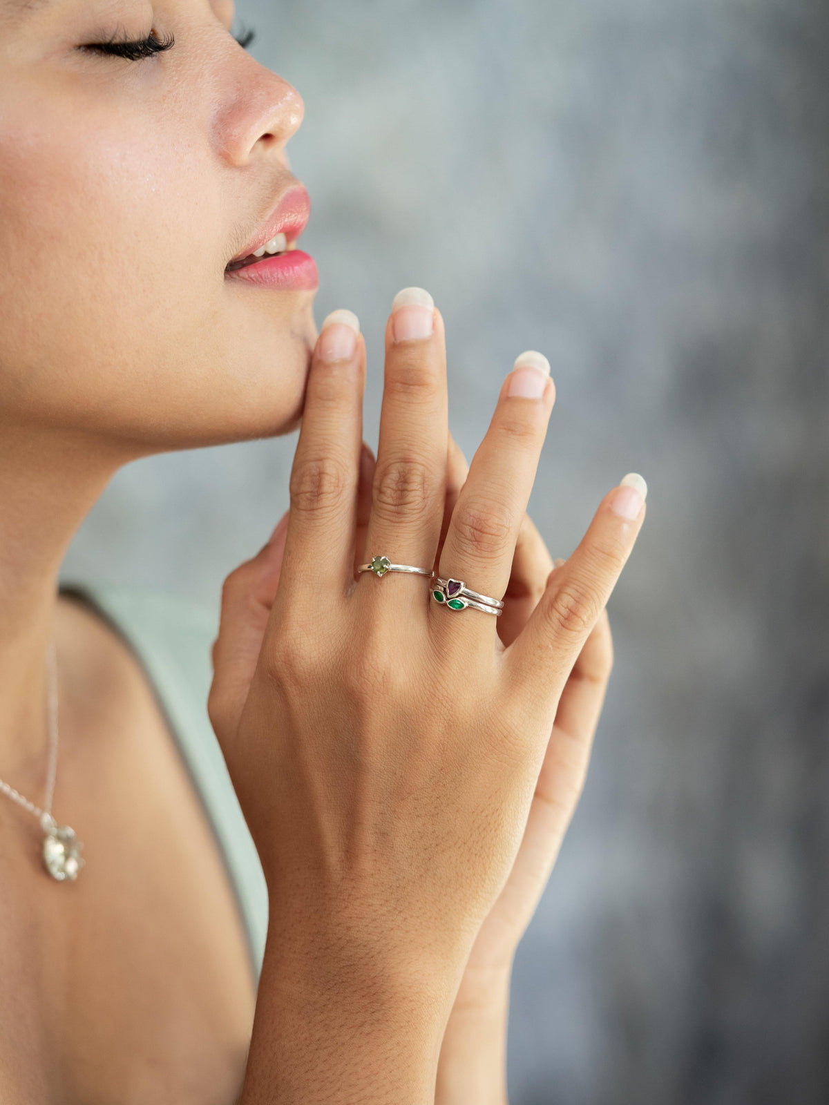 Sapphire and Emerald Flower Ring Set - Gardens of the Sun | Ethical Jewelry