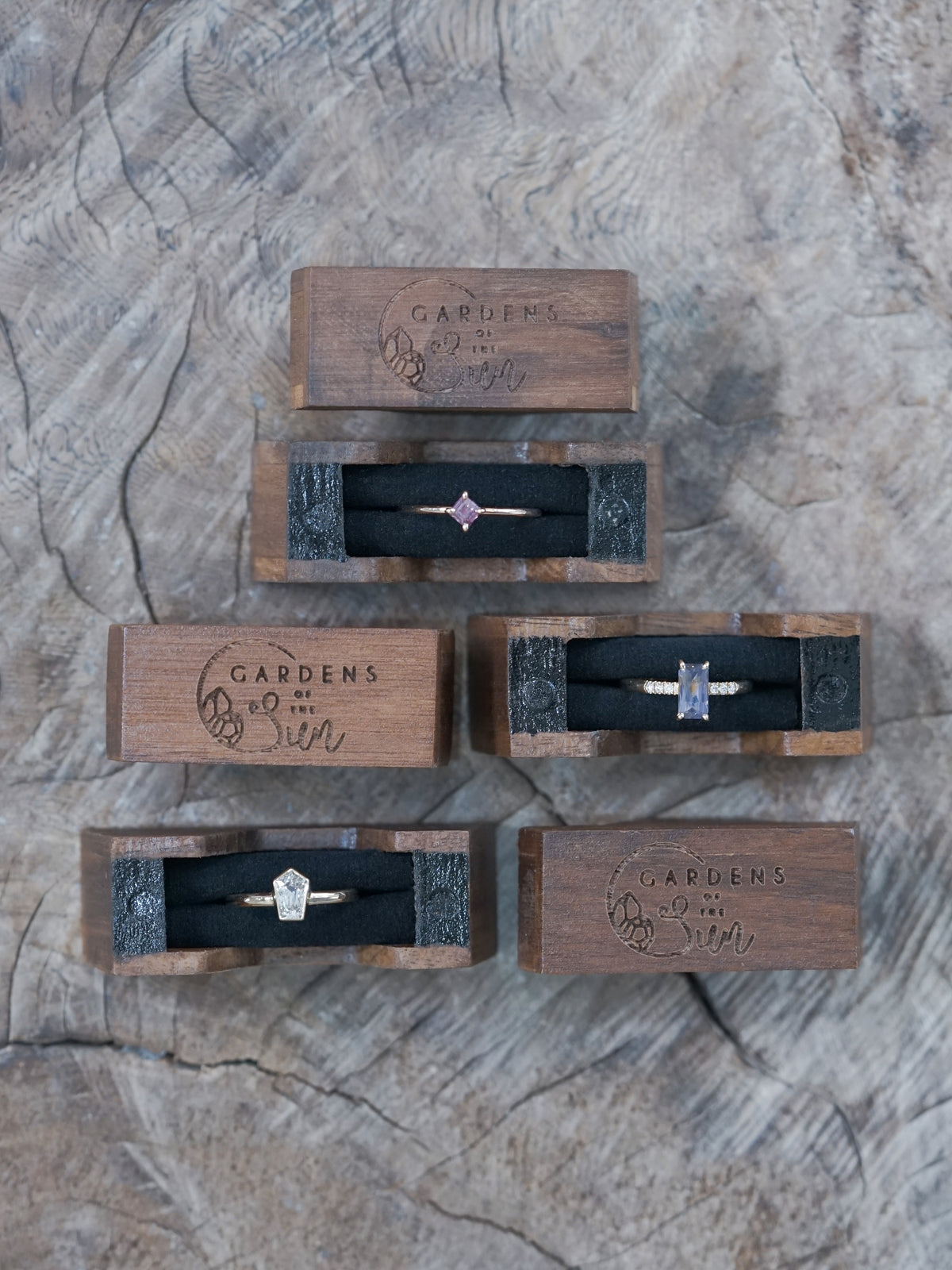 Trapezoid Wooden Ring Box - Gardens of the Sun Jewelry