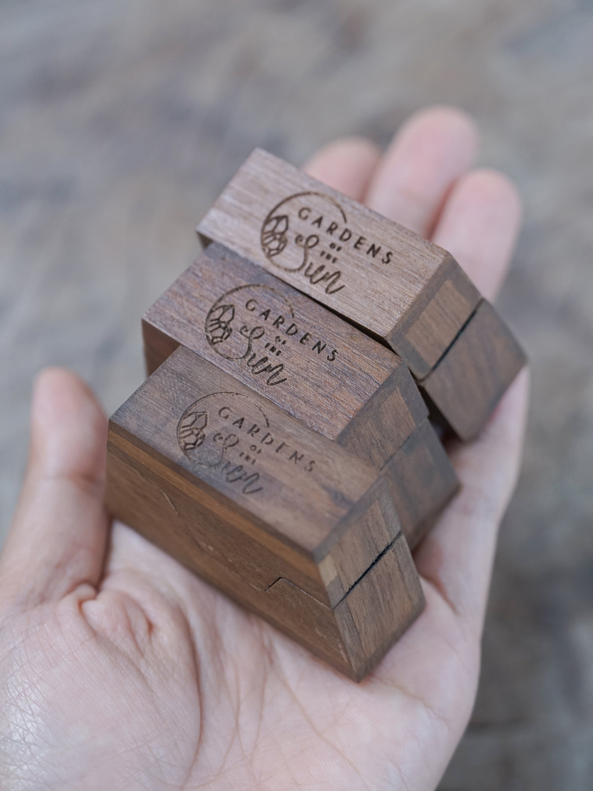 Trapezoid Wooden Ring Box - Gardens of the Sun Jewelry