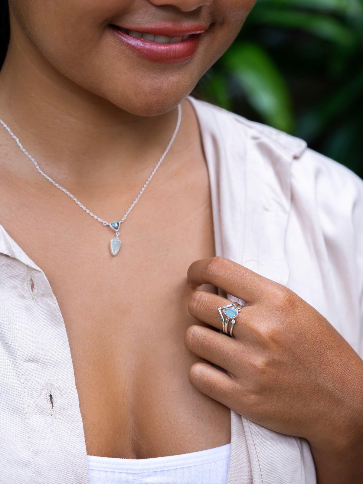 Labradorite and Tourmaline Leaf Necklace - Gardens of the Sun | Ethical Jewelry