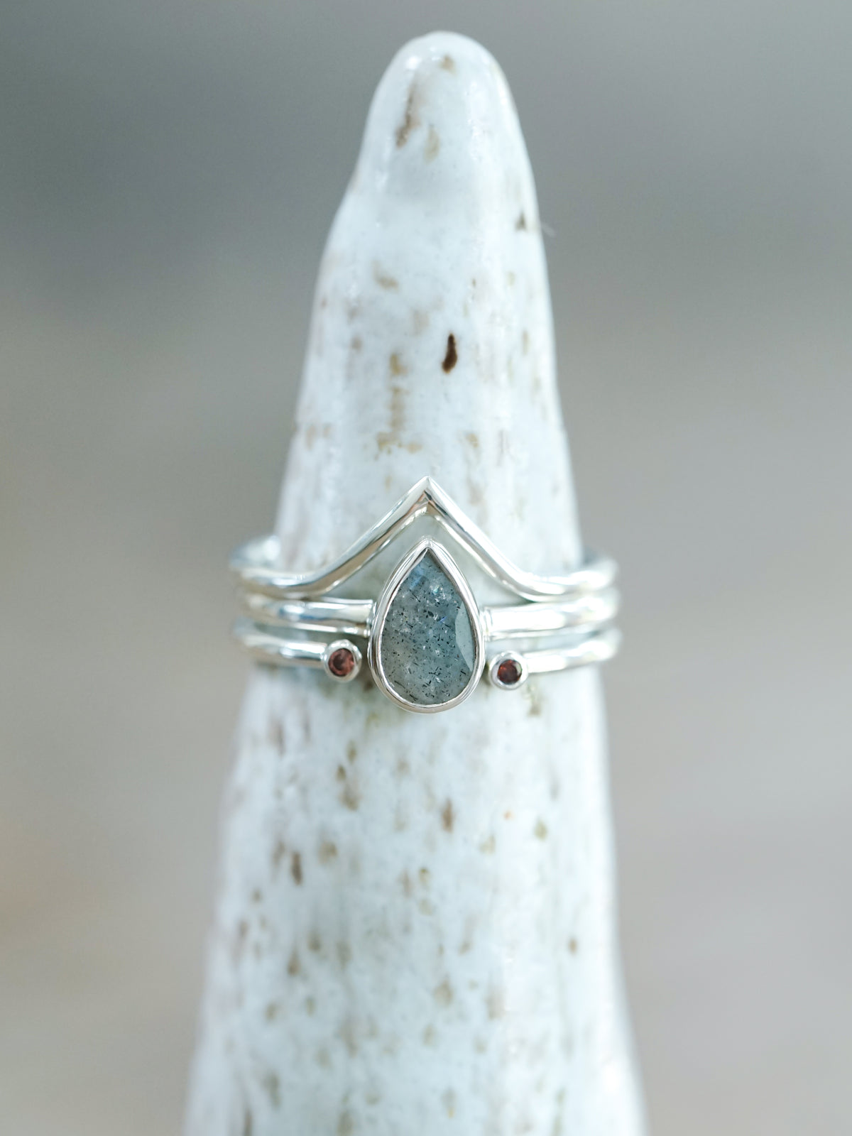Garnet and Labradorite Triple Ring Set - Gardens of the Sun | Ethical Jewelry