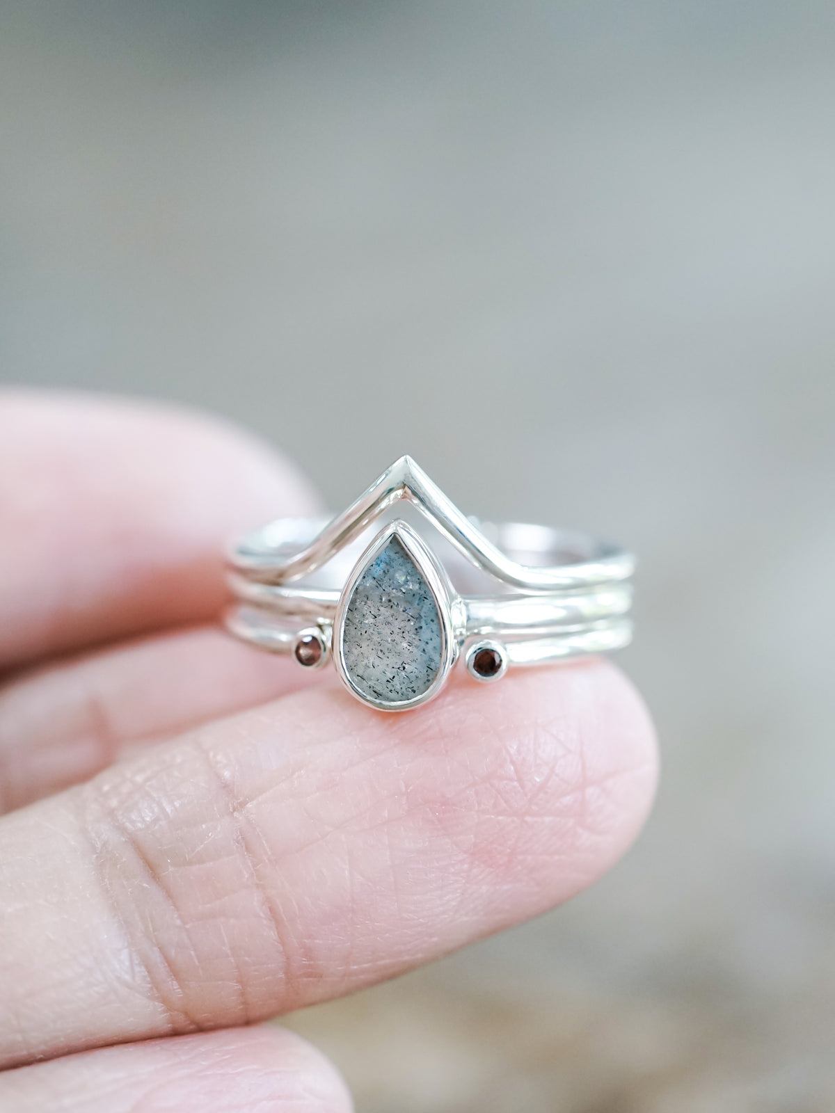 Garnet and Labradorite Triple Ring Set - Gardens of the Sun | Ethical Jewelry