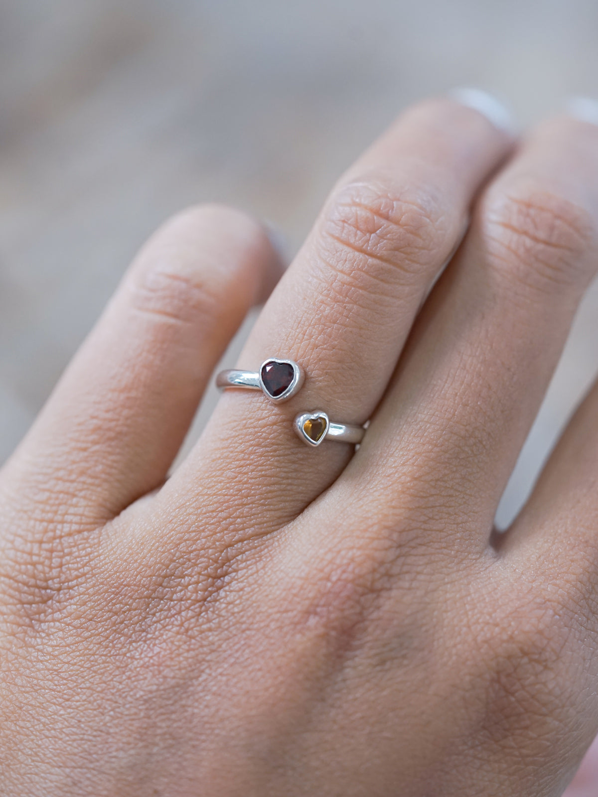 Heart Garnet and Citrine Open Ring - Gardens of the Sun | Ethical Jewelry