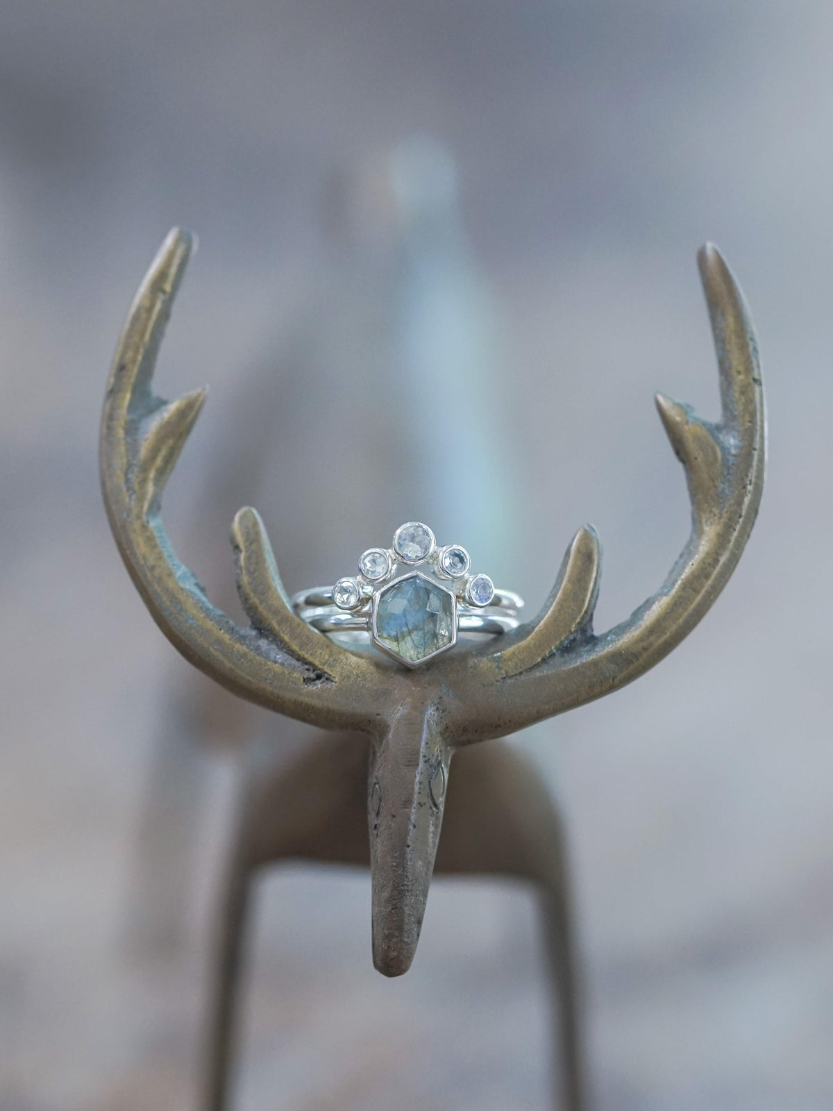 Hexagon Labradorite and Moonstone Ring Set - Gardens of the Sun | Ethical Jewelry