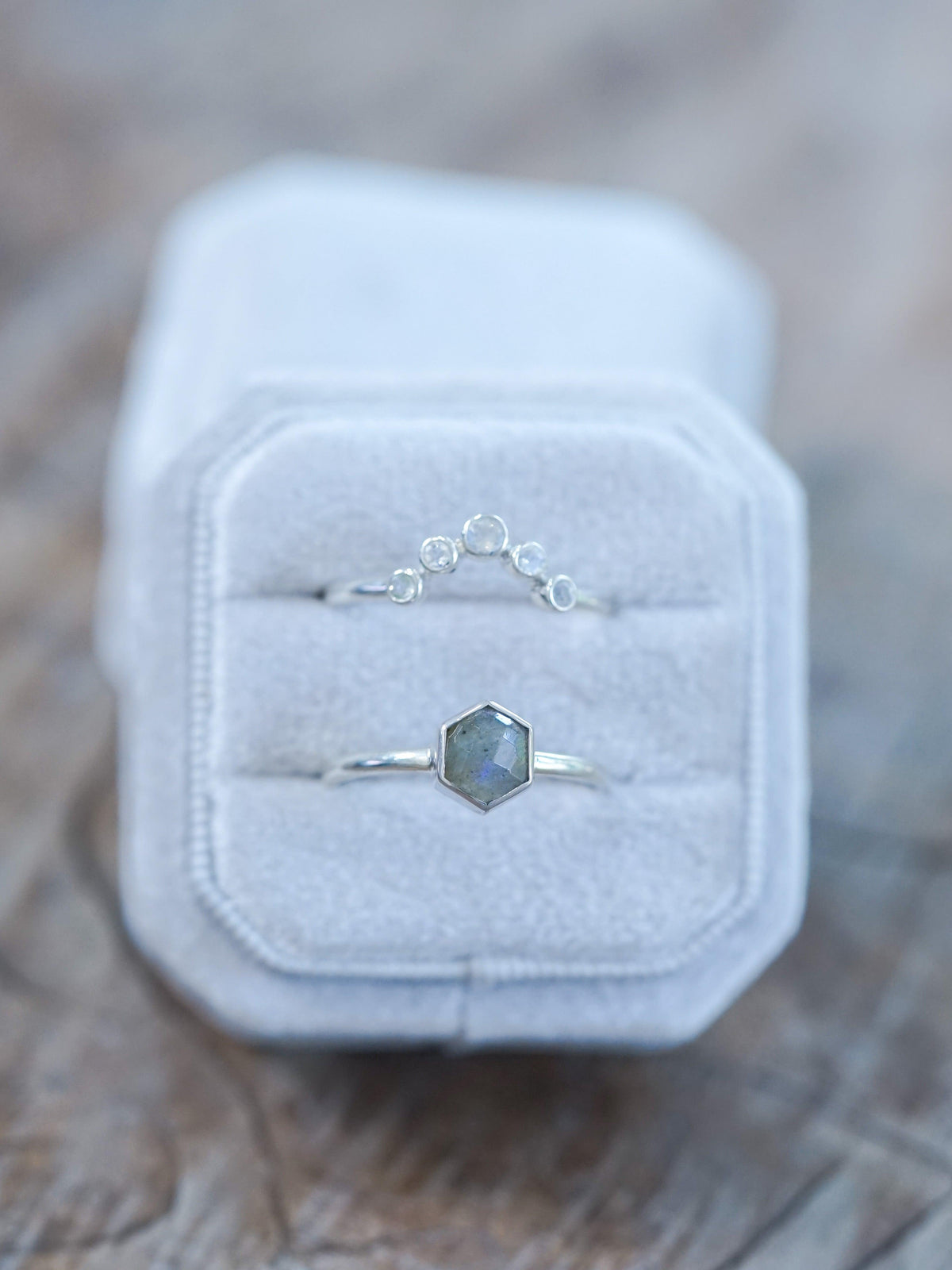 Hexagon Labradorite and Moonstone Ring Set - Gardens of the Sun | Ethical Jewelry