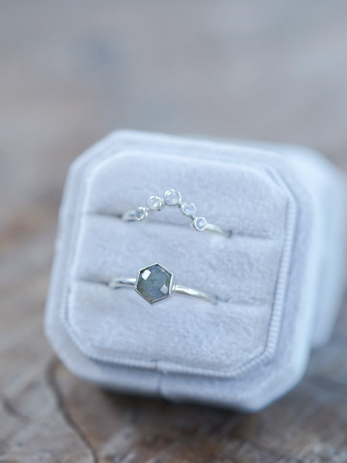 Hexagon Labradorite and Moonstone Ring Set - Gardens of the Sun | Ethical Jewelry