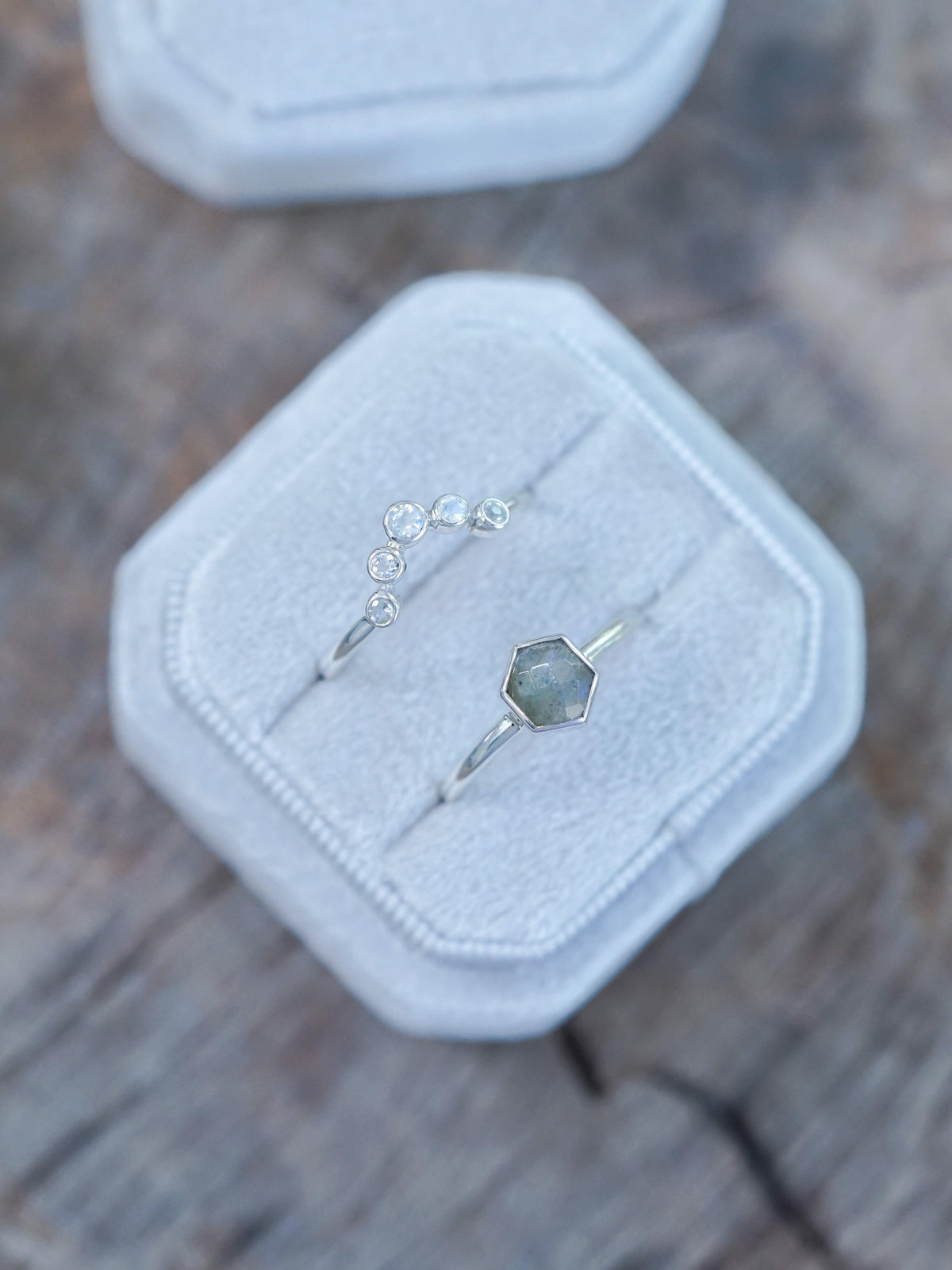Hexagon Labradorite and Moonstone Ring Set - Gardens of the Sun | Ethical Jewelry
