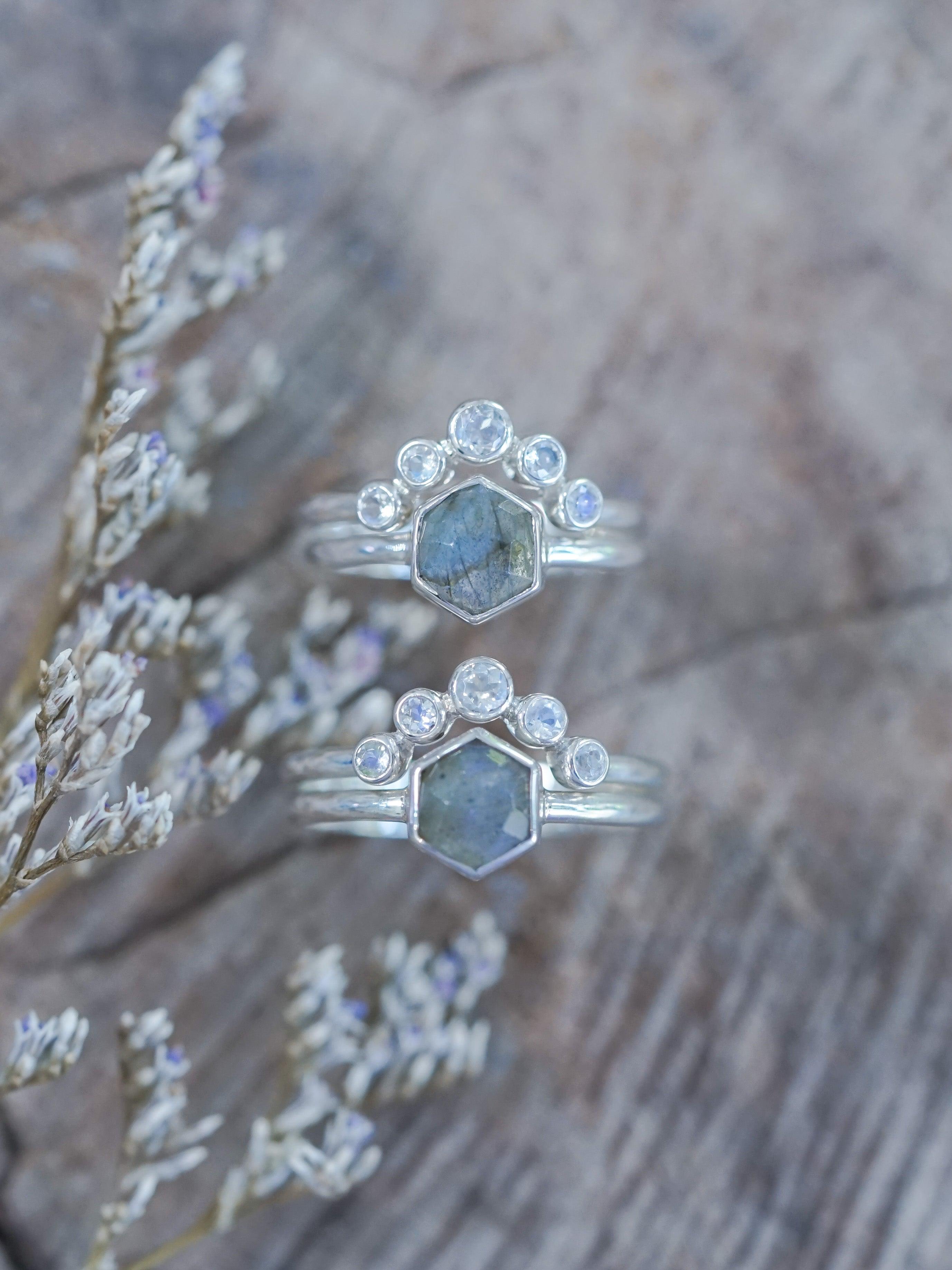 Labradorite and Moonstone Ring Set Gardens of the Sun Ethical