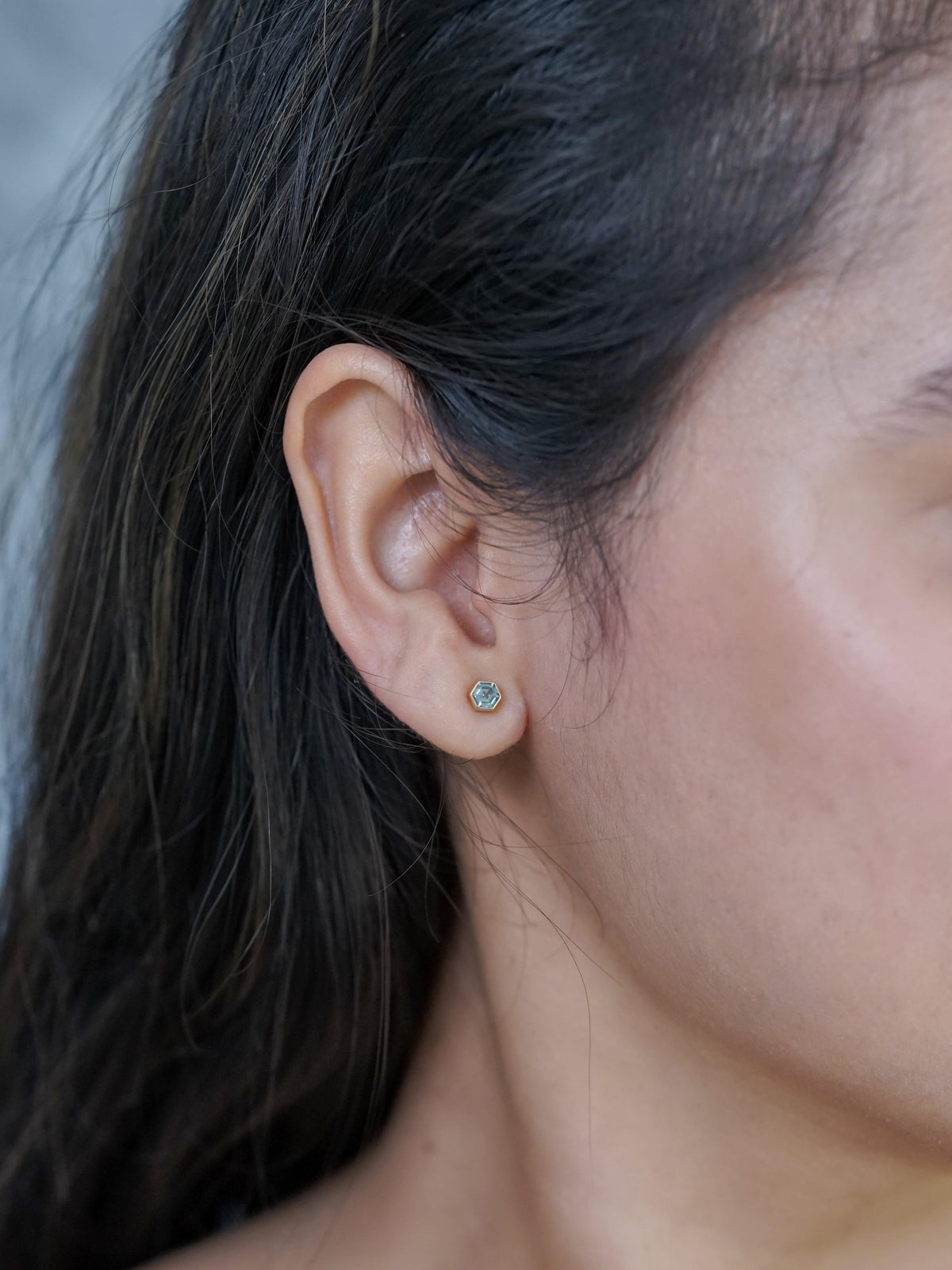 Hexagon Montana Sapphire Earrings in Ethical Gold - Gardens of the Sun | Ethical Jewelry