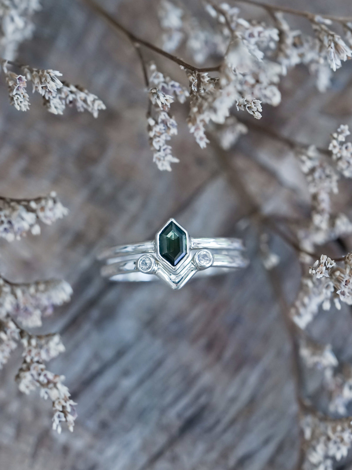 Hexagon Tourmaline and Labradorite Ring Set - Gardens of the Sun | Ethical Jewelry