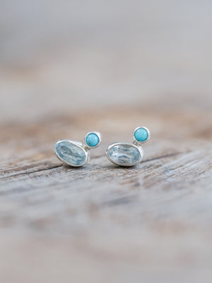 Oval Topaz and Round Turquoise Earrings - Gardens of the Sun | Ethical Jewelry
